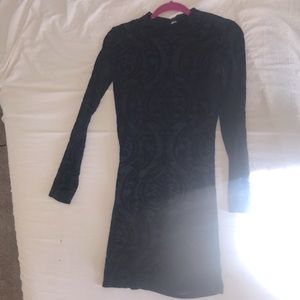 Long sleeve body con velvet burnout dress